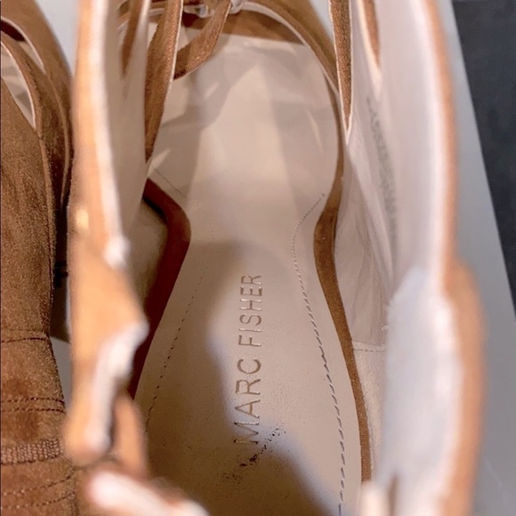 MARC FISHER Suede Caged Chunky Camel Booties - Picture 3 of 5